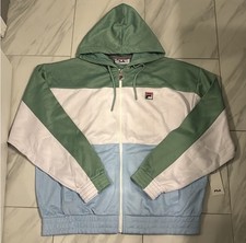 FILA Men  s Colorblock Full Zip Hoodie Green Blue White XL New