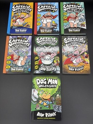 7 LOT Captain Underpants & Dog Man Dav Pilkey ALL Hardcover, MAJORITY FULL COLOR