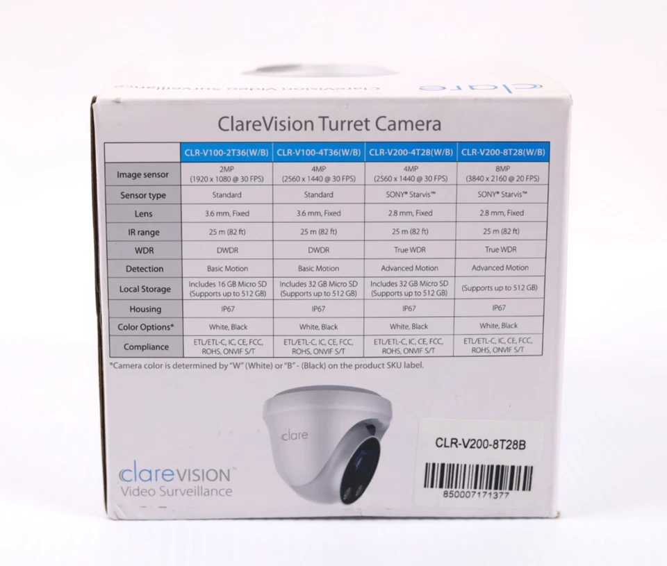 Clare CLR-V200-8T28B 8MP IP Turret Camera (Black) r356 - Image 2 of 2