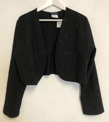 new RAG Black Embroidered Shrug Bolero XL Open Front Jacket NWT