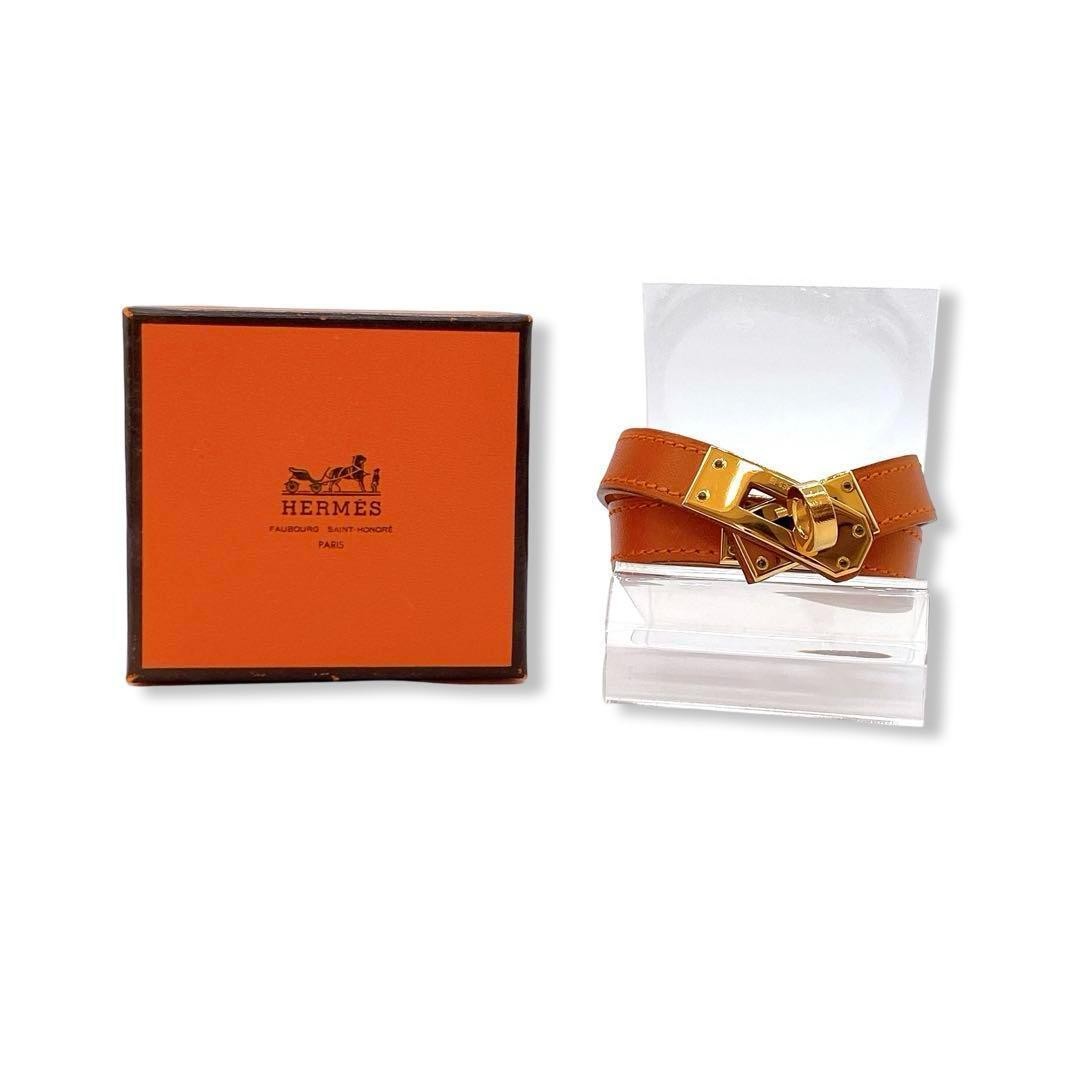 Hermes Kelly Double Tour Orange Leather Bracelet Excellent Preowned No Box Authentic