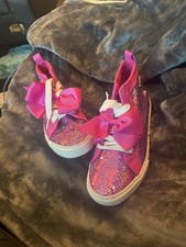 Nickelodon JoJo Siwa Pink/Siliver Flip Sequin Hi top Sneakers Bows Girls size 1