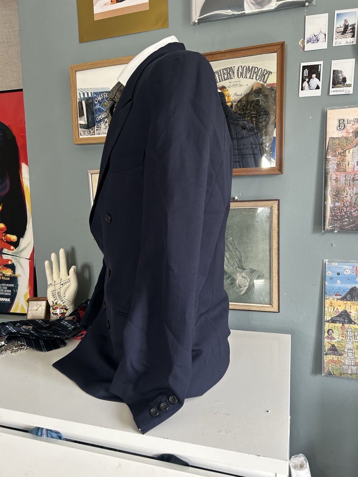 Blazer doppiopetto vintage Yves Saint Laurent blu navy pizzo bavero giacca taglia 40