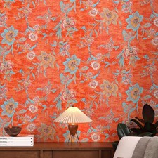 Decotalk Floral Wallpaper Peel and Stick Orange Red Floral Wallpaper 17.5"x120" 