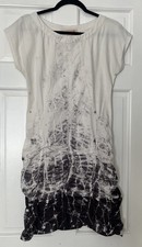XCVI Wearables Aviana Dress XS White Black Tie-Dye Ruched Boho Artsy