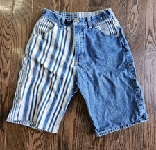 Vintage Wrangler High Waisted Color Block Jean Shorts Blue  White Stripes Sz 16