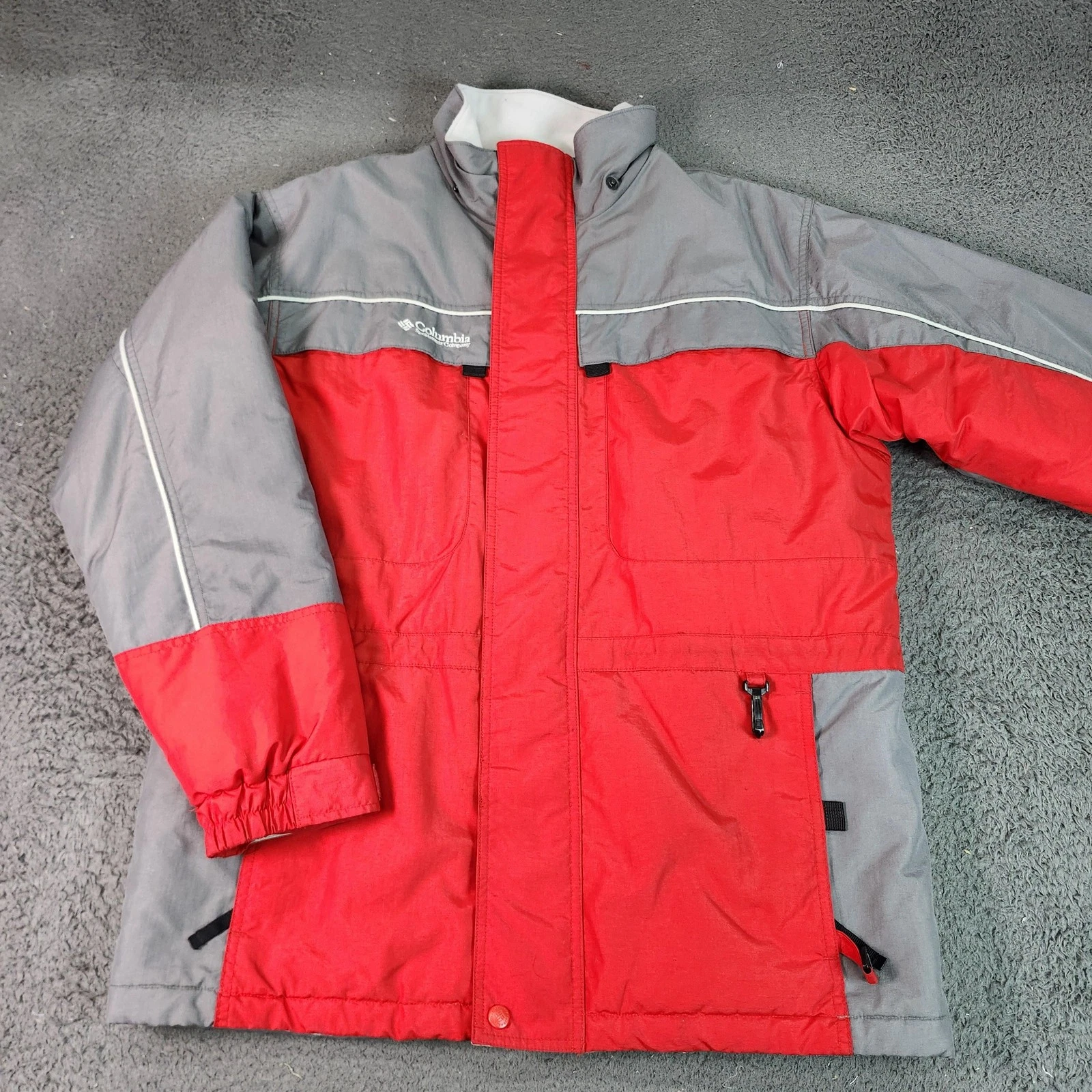 Columbia Ski Jacket Youth 18/20 Red Gray Colorblock Full Zip Insulated Winter