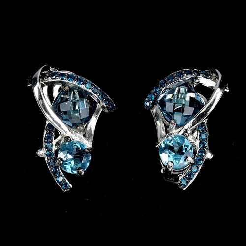 925 Sterling Silver Earrings Cushion London Blue Topaz Natural Gemstone Jewelry