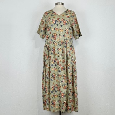 Eddie Bauer Womens Cottagecore Country Linen Maxi Dress Sz Medium Pockets  Floral | eBay