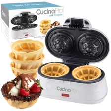 Double Waffle Bowl Maker- Make two 4″ Ice Cream Cone Bowls at Once in Just Mi...