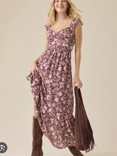 Altar d State Burgundy Floral Maxi Dress Size XS NWT Made In USA