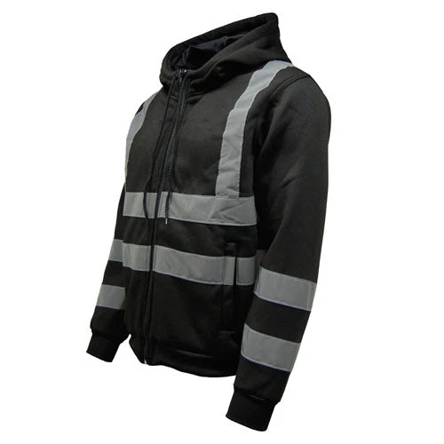 Hi Vis Visibility Safety Hooded Top Zip Sweat Shirt Work Drawcord Zip Hoodie