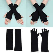 Women Cycling Arm Cool Solid Mittens Fingerless Long Gloves Half Finger Sleeves 