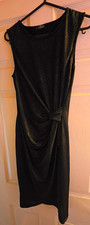 Lipsy London Black Glitter Ruched Stretch Bodycon Round Neck Dress Size 8/10