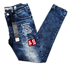 Dreamland Premium Men's Jeans Blue Design Patch Distressed Skinny Fit Denim Jean