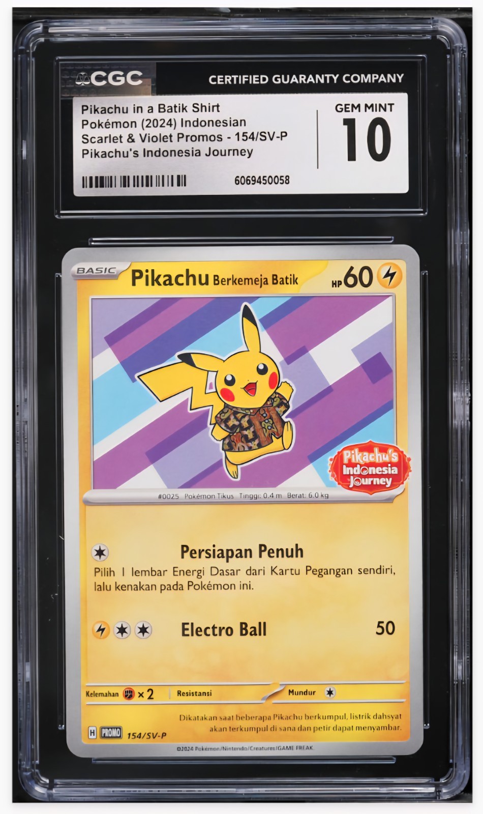 2024 😺 CGC 10 Pikachu In Batik Shirt Pokemon Ind. #154 Read Description 