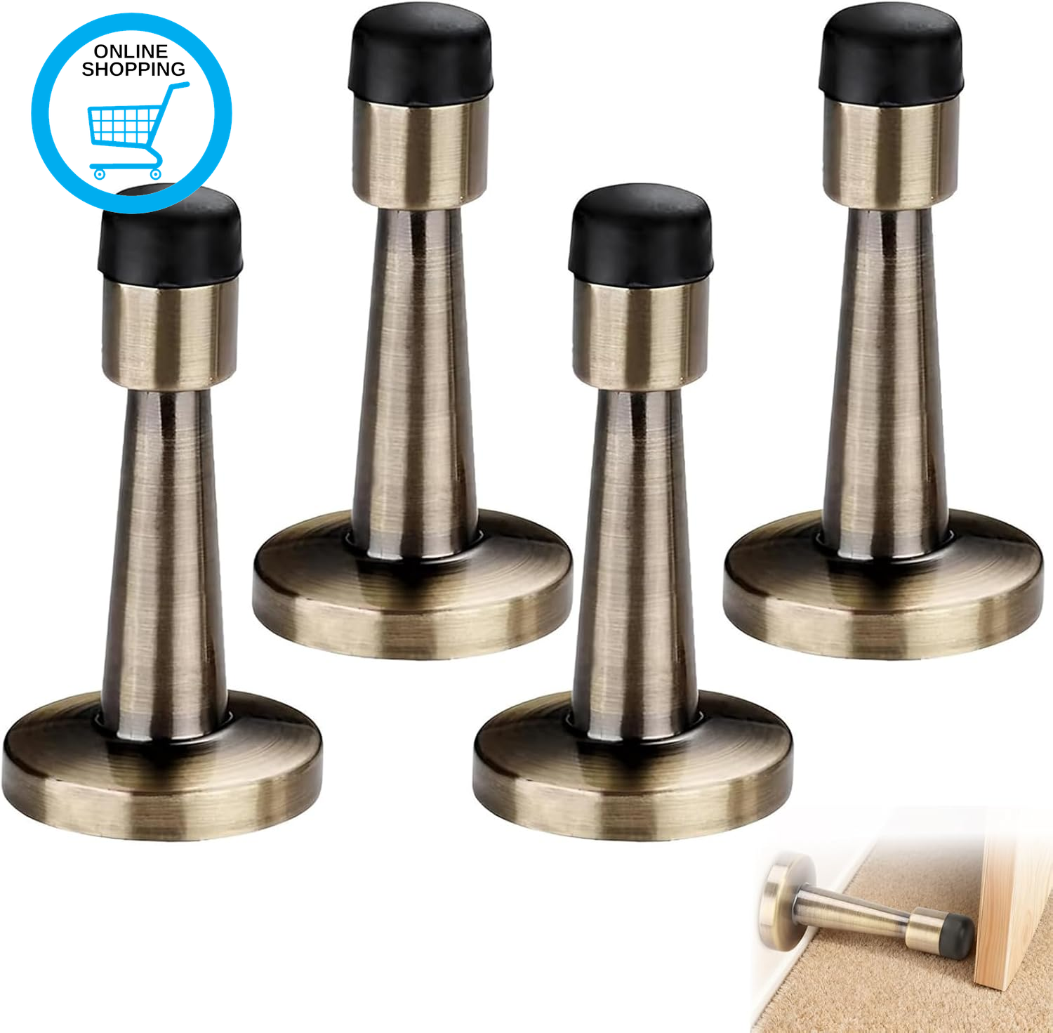 Door Stopper 4 Pack – Antique Brass Zinc Alloy Door Stops – Wall Mounted Door St