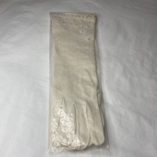 Vintage Beaded Gloves Double Woven cotton Size 7 Made In Hong Kong