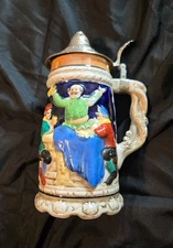 Vintage LIPPER & MANN (Japan) Ceramic Beer Stein w/ Pewter Lid (1950s)