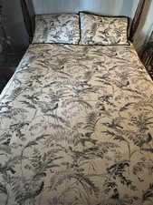 Ethan Allen Biege Tropical Bird Print Cotton Blend Duvet 2 Shams Queen 98”x 90”
