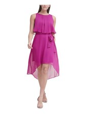 JESSICA HOWARD Womens Purple Tie Popover Sleeveless Midi Dress Petites 4P