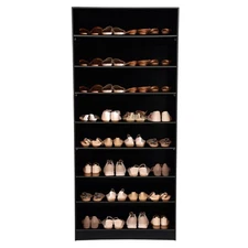 8-Tier Black Shoe Rack Cabinet Wooden Shelf Stand Storage Shoes Organizer Door