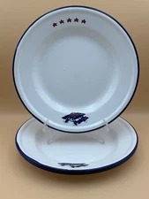 Vintage 1960s Taipro Blue Enamelware Plates Set of 4 Picnic Table Stars American