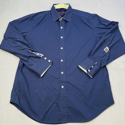 Robert Graham Shirt Mens XL Blue Solid Long Sleeve Button Front Cotton Casual