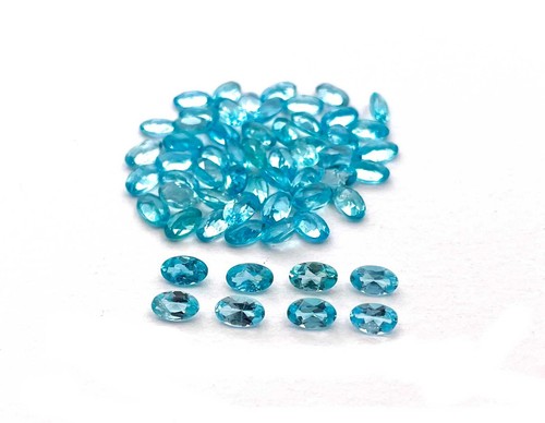 Boucles D'oreilles Argent 925 - Apatite Naturelle Ovale Bleu Néon - Neuf Sans Emballage