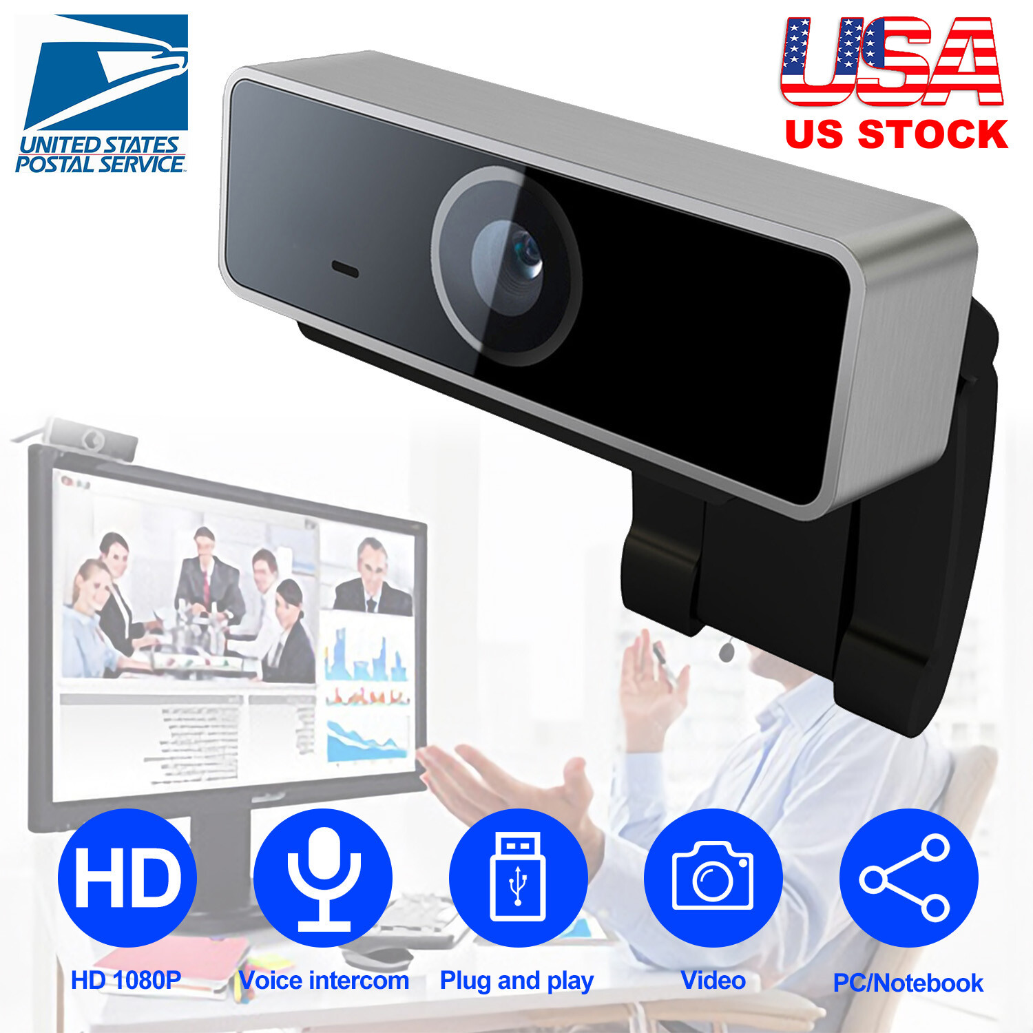 Webcam with Microphone Full HD 1080P Streaming Camera for PC MAC Laptops-image