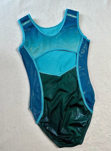 QUATRO gymnastics Leotard DEEP WATERS Leo RHINESTONE BLING Ombre GK Size: AME - Picture 3 of 7