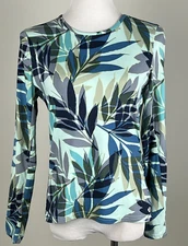 HANG TEN L/S Soft Stretchy Tropical SWIM TEE-RASH GUARD w/Pocket - S, Blue