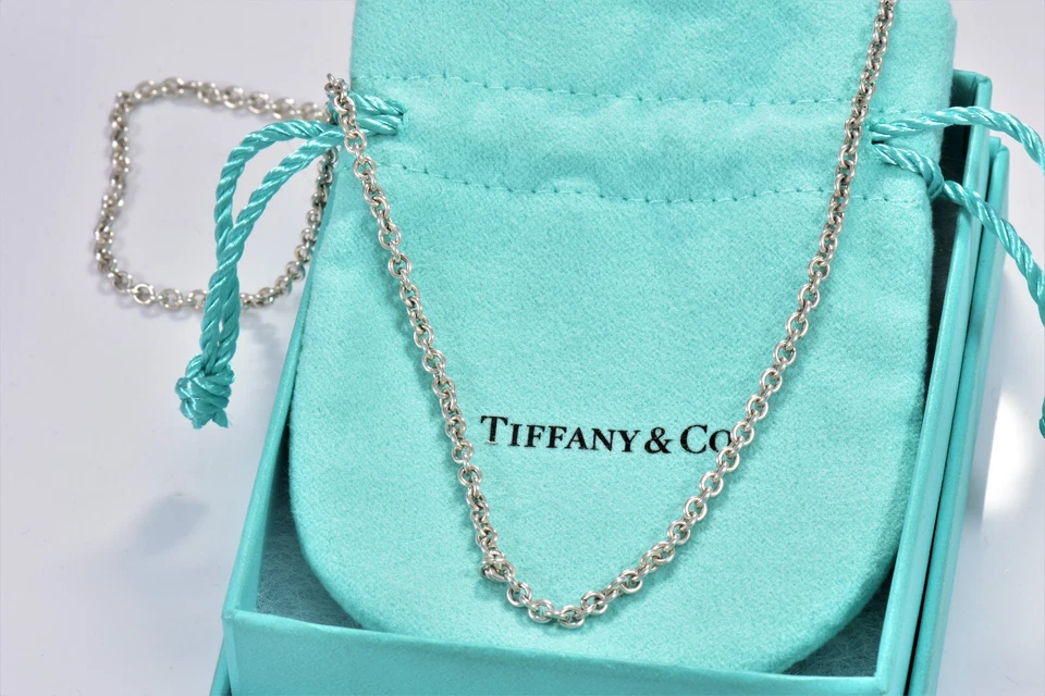 Collar Tiffany & Co Plata 3mm Grueso Bordillo Cadena 36.2" Para Colgante y Bolsa Raro Foto 3 de 4