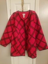 Catherines Womens Quilted Jacket Plus 5x Red Reversible Open Front Long Sleeves