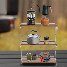 Camping Kitchen Table Picnic Cabinet Folding Cooking Storage Rack Portable