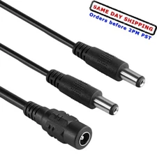 1 Female to 2 Male 5.5mmx2.1mm DC Power Supply Splitter for Security CCTV Camera