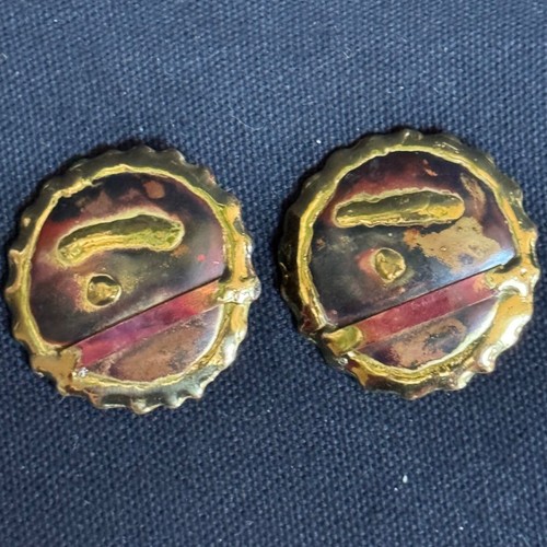 African Express Handmade Enamel & Brass Earrings With Abstract Smiley Design - Picture 8 of 9