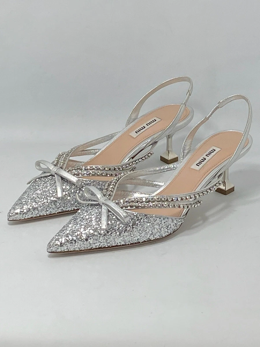 Miu Miu Jeweled Slingback Glitter Pumps size 37 eBay