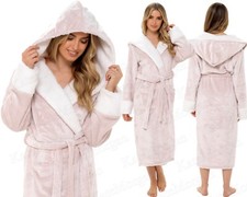NEW LADIES DRESSING GOWN SOFT & COSY HOODED SHIMMER FLEECE ROBE Sizes 8 - 22