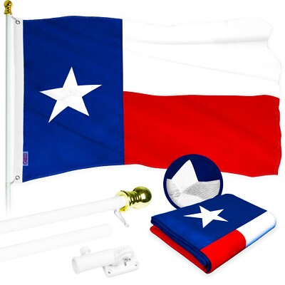 NEW G128 Texas Flag & Flagpole Set, 5FT White Pole and 2x3FT Emb Flag