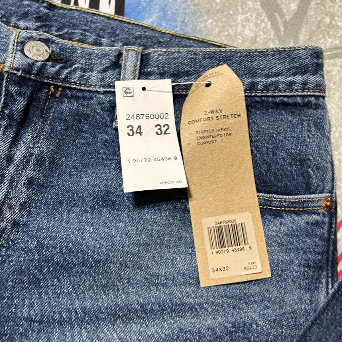 Levi's 511 Slim Fit Jeans Stretch Dark Blue Unhemmed Men's 34
