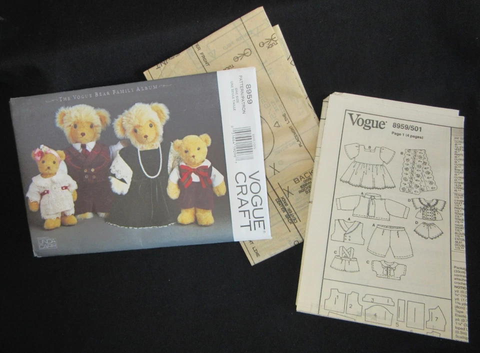 Vogue Craft Pattern 8959 VOGUE Bear Family Wardrobe Outfits Linda Carr UNCUT - Image 2 of 4
