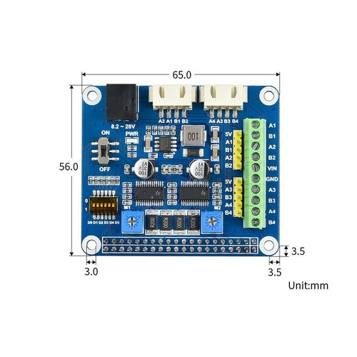 2-CH Stepper Motor Driver HAT for Raspberry Pi Zero W WH 3 A B Plus 4 4B 4GB - Afbeelding 5 van 12