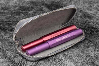Galen Leather 2 Pen Case for Kaweco - Pocket Pen in Crazy Horse Smokey Grey NEW