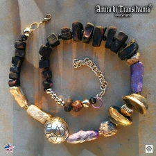 fashion necklace primitive jewelry minimal design statement gold beads black art