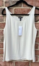 NWT Eileen Fisher Bone Silk Georgette Scoop Neck Tank Top 188 S