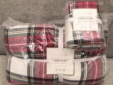 NEW Pottery Barn Teen Morgan Red Plaid Sherpa XL Twin Comforter Quilt, Sham Kids