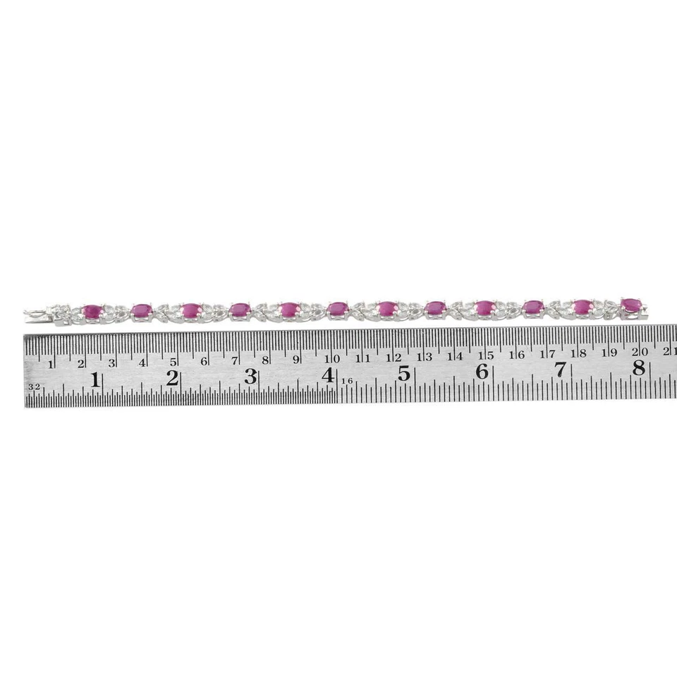 Ruby (Ovl),White Topaz Bracelet, Platinum Over Sterling Silver (7.5 in) 19.75Cts - Image 3 of 3