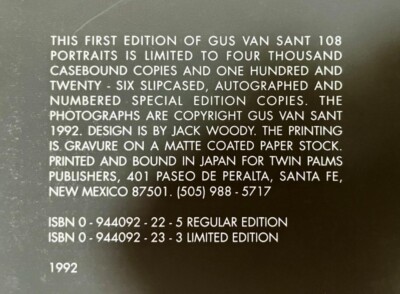 108 PORTRAITS / GUS VAN SANT・ハードカバー・USED 108 Portraits – Twin Palms Publishers