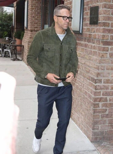 Men's Suede Shirt Style Celebrity Ryan Reynolds Suede Handmade Leather Jacket - Image 2 of 4